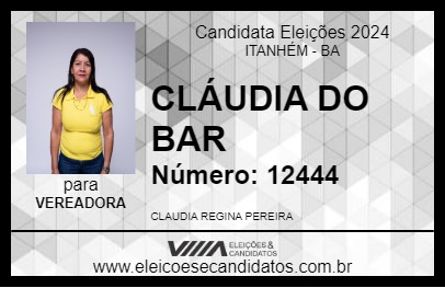 Candidato CLÁUDIA DO BAR 2024 - ITANHÉM - Eleições