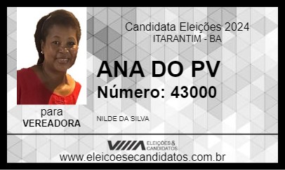 Candidato ANA DO PV 2024 - ITARANTIM - Eleições