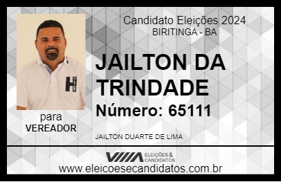 Candidato JAILTON DA TRINDADE 2024 - BIRITINGA - Eleições