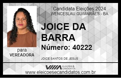 Candidato JOICE DA BARRA 2024 - WENCESLAU GUIMARÃES - Eleições