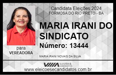 Candidato MARIA IRANI DO SINDICATO 2024 - FORMOSA DO RIO PRETO - Eleições