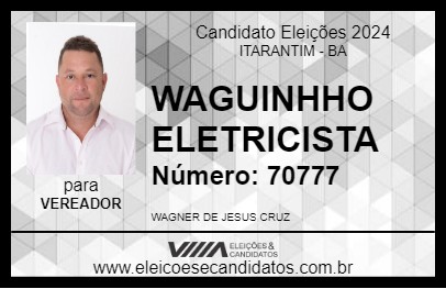 Candidato WAGUINHHO ELETRICISTA 2024 - ITARANTIM - Eleições