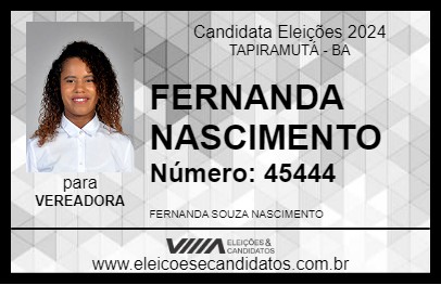 Candidato FERNANDA NASCIMENTO 2024 - TAPIRAMUTÁ - Eleições