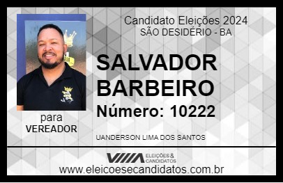 Candidato SALVADOR BARBEIRO 2024 - SÃO DESIDÉRIO - Eleições