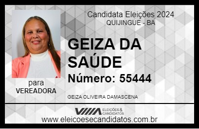 Candidato GEIZA DA SAÚDE 2024 - QUIJINGUE - Eleições