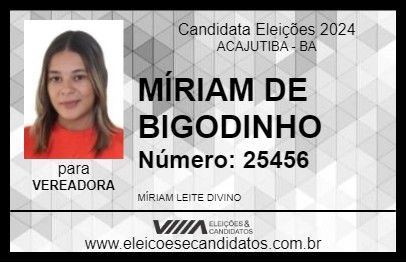 Candidato MÍRIAM DE BIGODINHO 2024 - ACAJUTIBA - Eleições