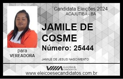 Candidato JAMILE DE COSME 2024 - ACAJUTIBA - Eleições