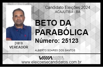 Candidato BETO DA PARABÓLICA 2024 - ACAJUTIBA - Eleições