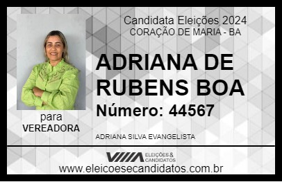 Candidato ADRIANA DE RUBENS BOA 2024 - CORAÇÃO DE MARIA - Eleições