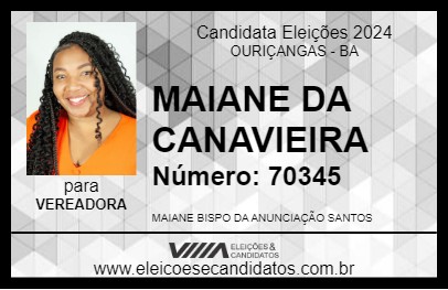 Candidato MAIANE DA CANAVIEIRA 2024 - OURIÇANGAS - Eleições