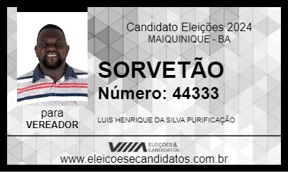 Candidato SORVETÃO 2024 - MAIQUINIQUE - Eleições