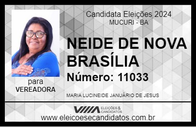 Candidato NEIDE DE NOVA BRASÍLIA 2024 - MUCURI - Eleições