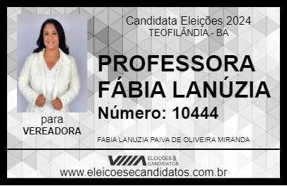 Candidato PROFESSORA FÁBIA LANÚZIA 2024 - TEOFILÂNDIA - Eleições