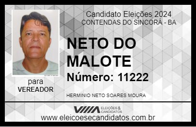 Candidato NETO DO MALOTE 2024 - CONTENDAS DO SINCORÁ - Eleições