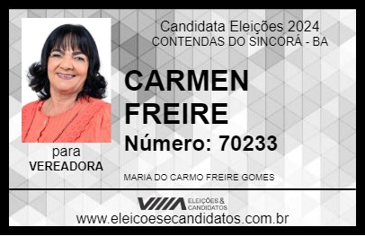 Candidato CARMEN FREIRE 2024 - CONTENDAS DO SINCORÁ - Eleições