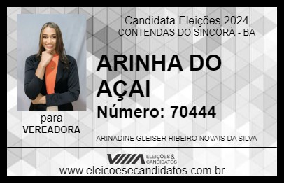 Candidato ARINHA DO AÇAI 2024 - CONTENDAS DO SINCORÁ - Eleições