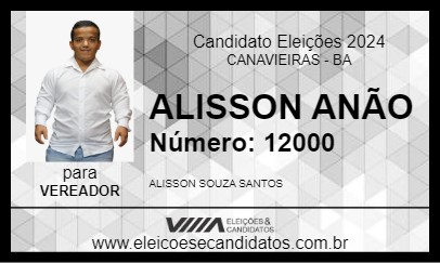 Candidato ALISSON ANÃO 2024 - CANAVIEIRAS - Eleições