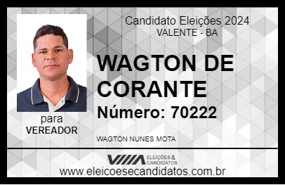 Candidato WAGTON DE CORANTE 2024 - VALENTE - Eleições