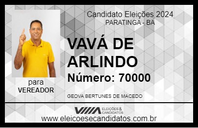 Candidato VAVÁ DE ARLINDO 2024 - PARATINGA - Eleições