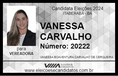 Candidato VANESSA CARVALHO 2024 - ITABERABA - Eleições