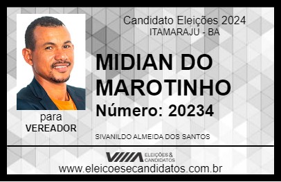 Candidato MIDIAN DO MAROTINHO 2024 - ITAMARAJU - Eleições