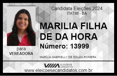 Candidato MARILIA FILHA DE DA HORA 2024 - ITATIM - Eleições