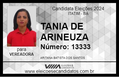 Candidato TANIA DE ARINEUZA 2024 - ITATIM - Eleições