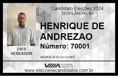 Candidato HENRIQUE DE ANDREZAO 2024 - TEOFILÂNDIA - Eleições