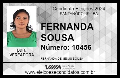 Candidato FERNANDA SOUSA 2024 - SANTANÓPOLIS - Eleições