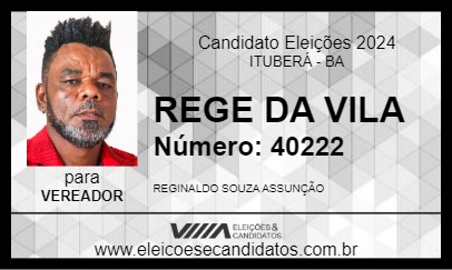 Candidato REGE DA VILA 2024 - ITUBERÁ - Eleições