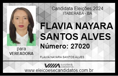 Candidato FLAVIA NAYARA SANTOS ALVES 2024 - ITABERABA - Eleições