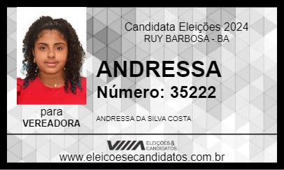 Candidato ANDRESSA 2024 - RUY BARBOSA - Eleições