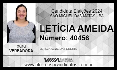 Candidato LETÍCIA ALMEIDA 2024 - SÃO MIGUEL DAS MATAS - Eleições