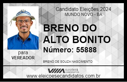 Candidato BRENO DO ALTO BONITO 2024 - MUNDO NOVO - Eleições