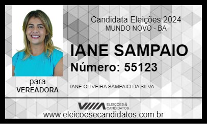 Candidato IANE SAMPAIO 2024 - MUNDO NOVO - Eleições