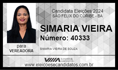 Candidato SIMARIA VIEIRA 2024 - SÃO FÉLIX DO CORIBE - Eleições