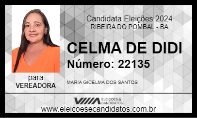 Candidato CELMA DE DIDI 2024 - RIBEIRA DO POMBAL - Eleições