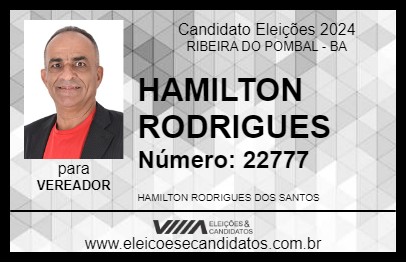 Candidato HAMILTON RODRIGUES 2024 - RIBEIRA DO POMBAL - Eleições