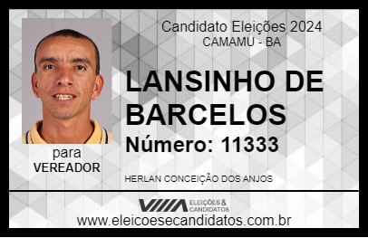 Candidato LANSINHO DE BARCELOS 2024 - CAMAMU - Eleições