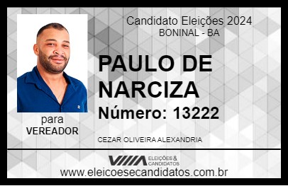 Candidato PAULO DE NARCIZA 2024 - BONINAL - Eleições