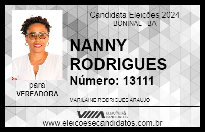 Candidato NANNY RODRIGUES 2024 - BONINAL - Eleições