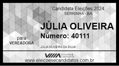 Candidato JÚLIA OLIVEIRA 2024 - SERRINHA - Eleições