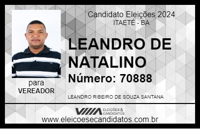 Candidato LEANDRO DE NATALINO 2024 - ITAETÉ - Eleições