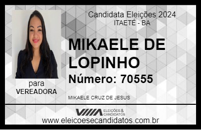 Candidato MIKAELE DE LOPINHO 2024 - ITAETÉ - Eleições