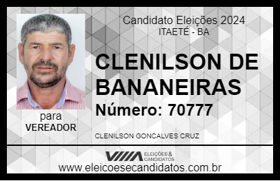 Candidato CLENILSON DE BANANEIRAS 2024 - ITAETÉ - Eleições