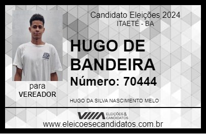 Candidato HUGO DE BANDEIRA 2024 - ITAETÉ - Eleições