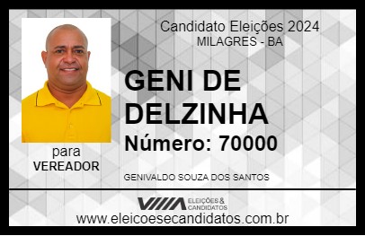 Candidato GENI DE DELZINHA 2024 - MILAGRES - Eleições