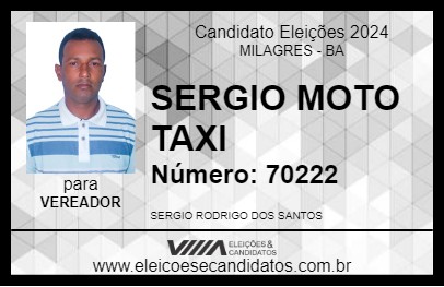 Candidato SERGIO MOTO TAXI 2024 - MILAGRES - Eleições