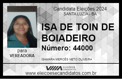 Candidato ISA DE TOIN DE BOIADEIRO 2024 - SANTA LUZIA - Eleições