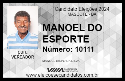 Candidato MANOEL DO ESPORTE 2024 - MASCOTE - Eleições